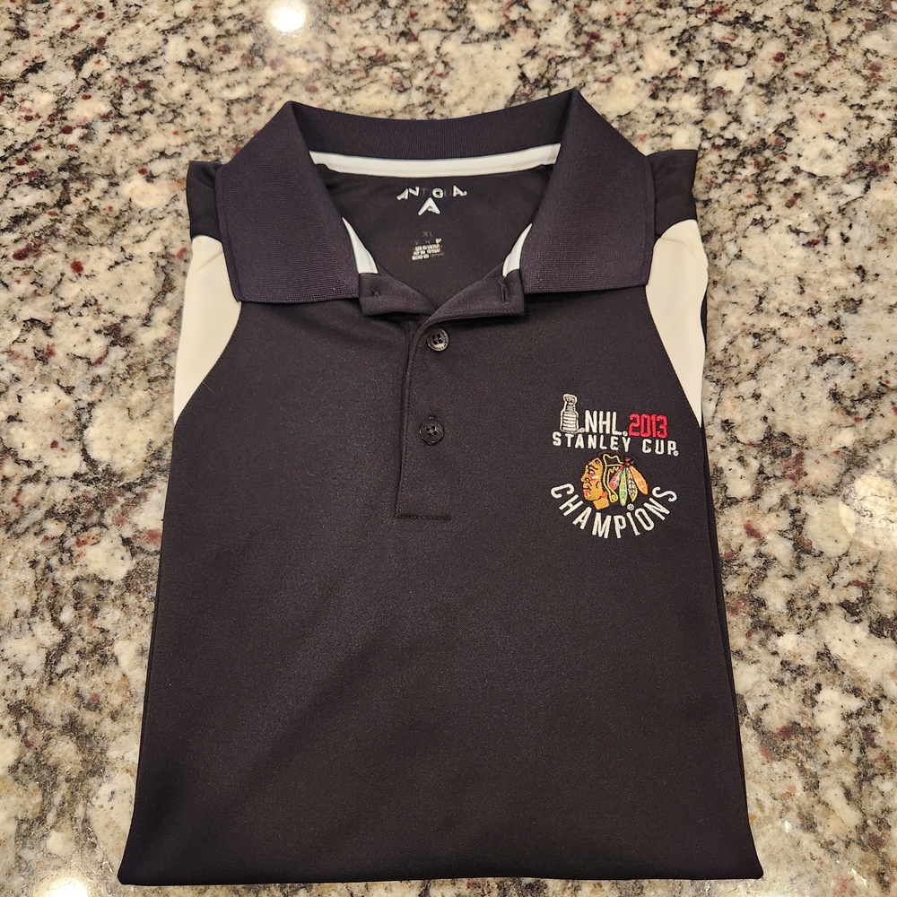 Blackhawks NHL 2013 Stanley Cup Champs Antigua Short Sleeve Polo Shirt Men XL Bl